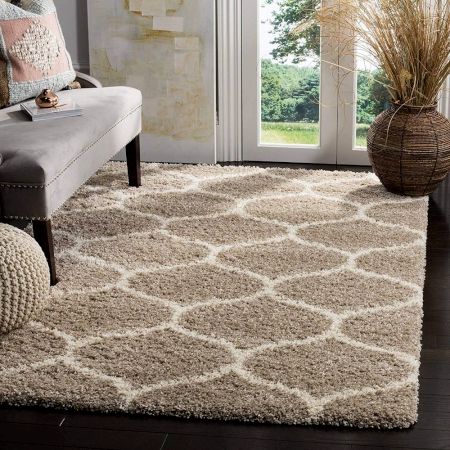 Modern Beige Plush Bedroom Rug
